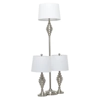Set of 3 Silver Iron Coastal Table Lamp, 59" x 10" x 10"