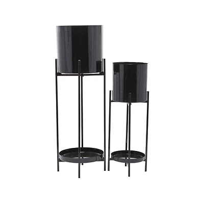 Black Contemporary Planter, Set of 2" 24", 32"