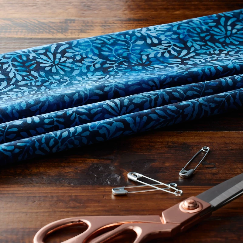 Feldman Batik Navy Royal Stamp Clover Petal Cotton Fabric