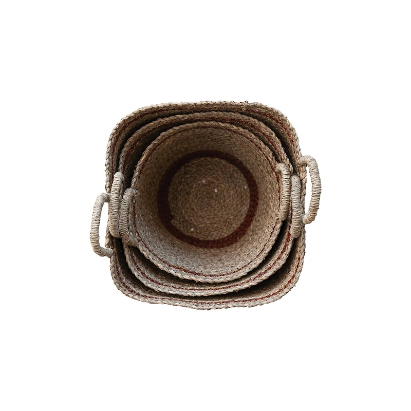 Hello Honey® Natural & Brown Striped Woven Seagrass Handled Nesting Basket Set