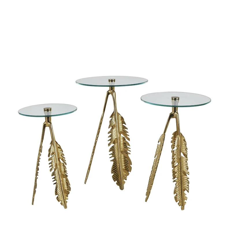 Gold Aluminum Metal Leaf Accent Table Set