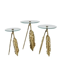 Gold Aluminum Metal Leaf Accent Table Set