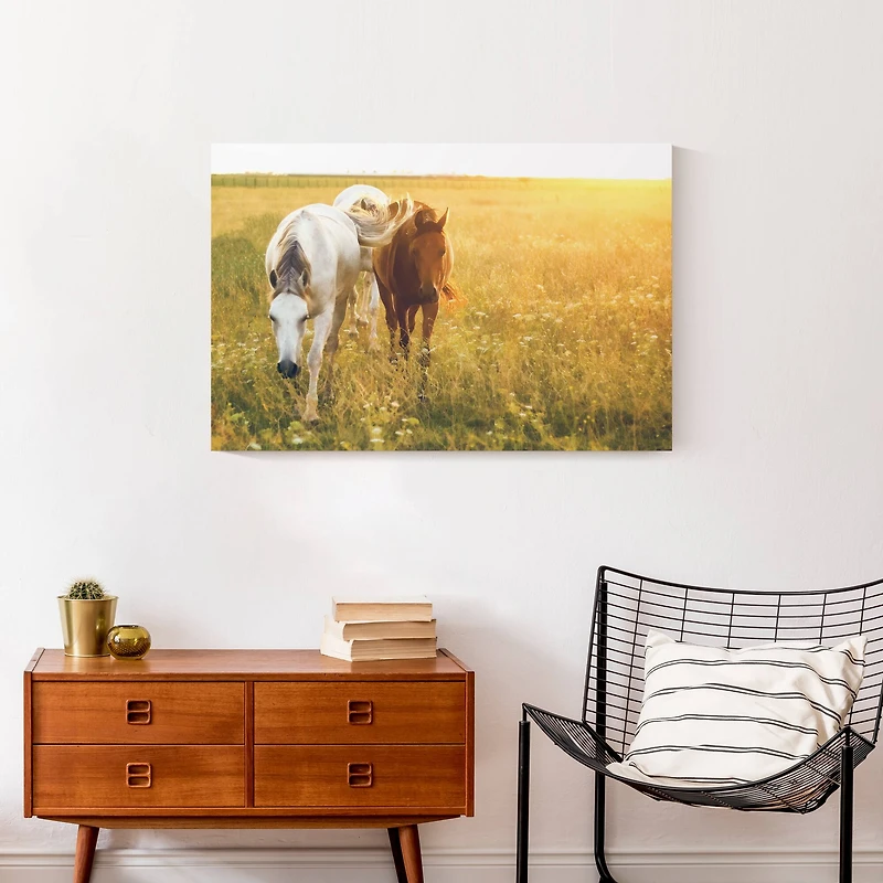 Sunlit Horses 30" x 20" Canvas Wall Art