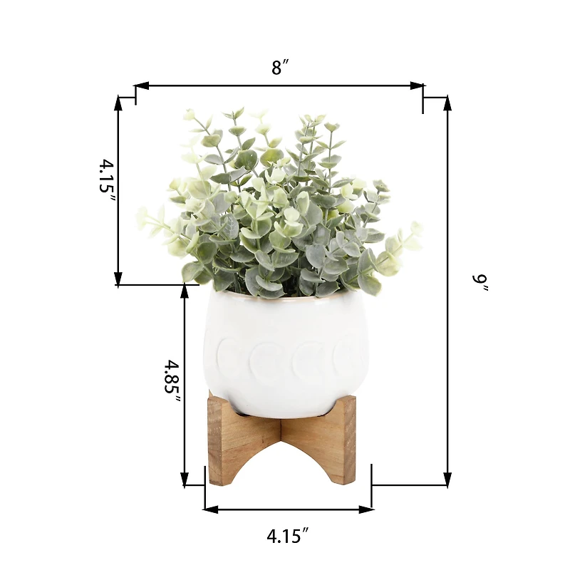 Flora Bunda® 9" Green Eucalyptus in Ivory Moon Phase Planter on Stand