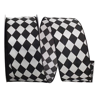 JAM Paper 2.5" x 10yd. Black & White Diamond Dan Wired Ribbon