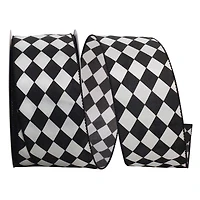 JAM Paper 2.5" x 10yd. Black & White Diamond Dan Wired Ribbon