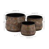 Brass Metal Rustic Planter Set 16", 13" & 11"