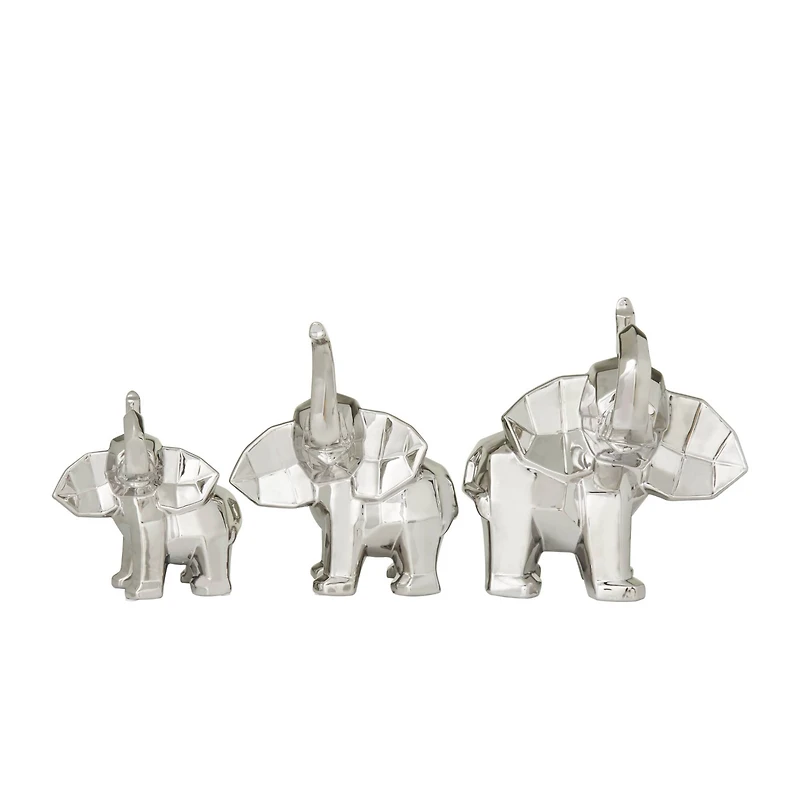 Silver Contemporary Elephant Sculpture Set