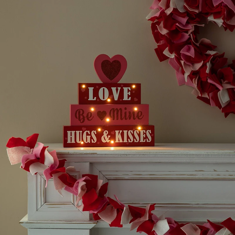 Glitzhome® 11.25"Lighted Valentine's Wooden Block Table Sign