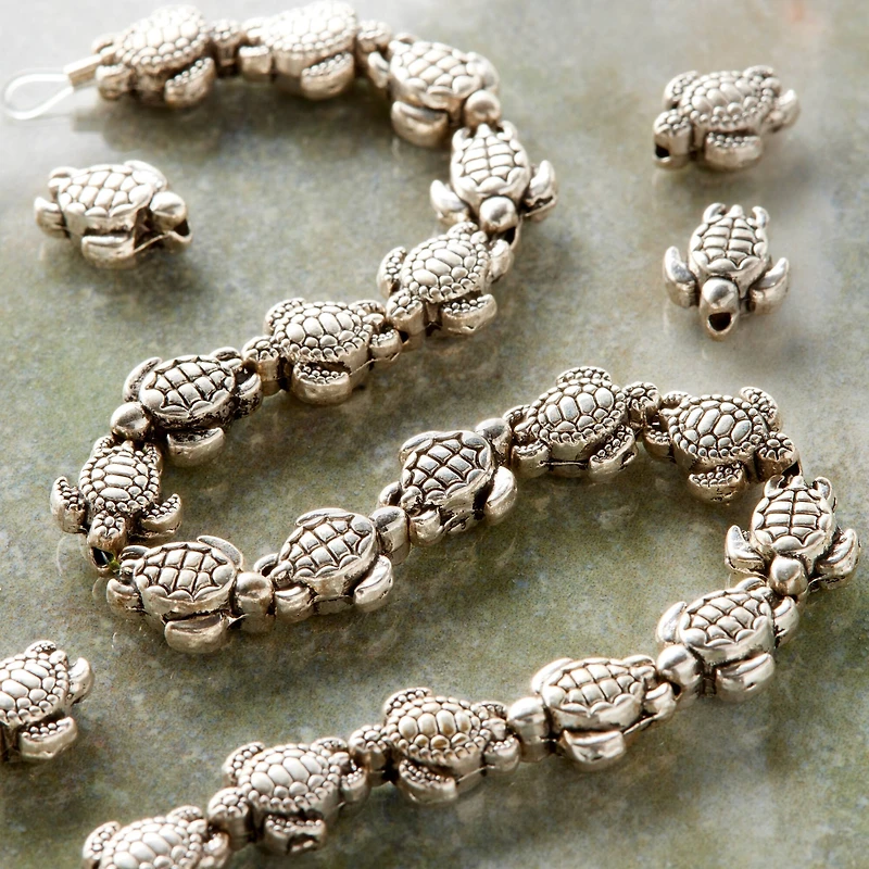 Antique Silver Sea Turtle Metal Beads, 9mm by Bead Landing™