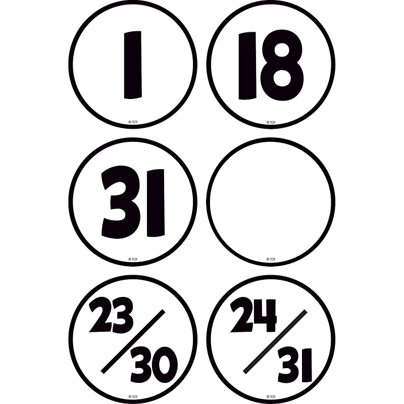 Teacher Created Resources Black & White Calendar Days, 6 Packs of 36