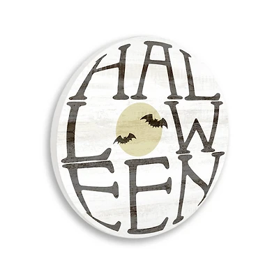 Stupell Industries Round Halloween Bats Word Wall Plaque Art