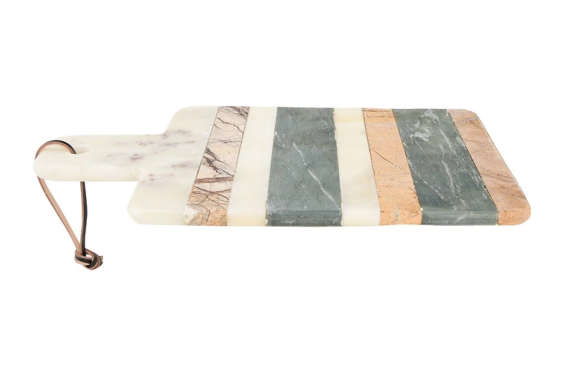 Hello Honey® 15" Rectangle Striped Marble Cheese/Cutting Board with Handle & Leather Strap
