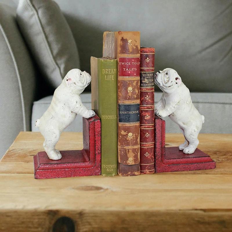 5.5" Over the Fence Bulldog Cast Iron Bookend Set