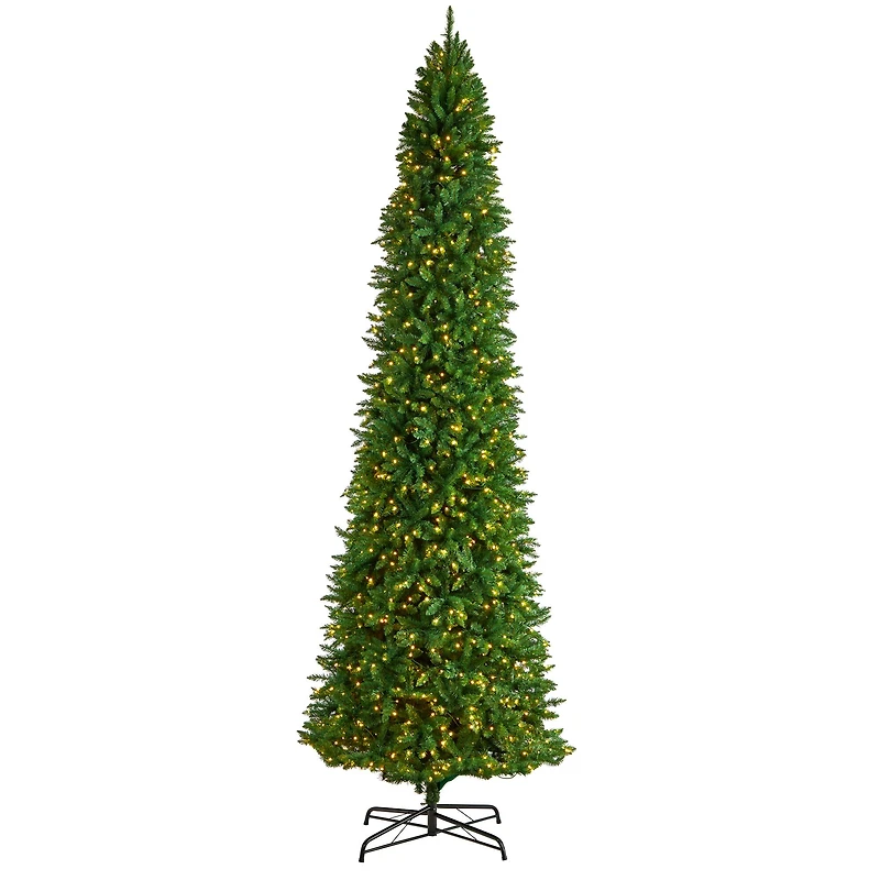 12ft. Pre-Lit Slim Green Mountain Pine Artificial Christmas Tree, Clear LED Lights
