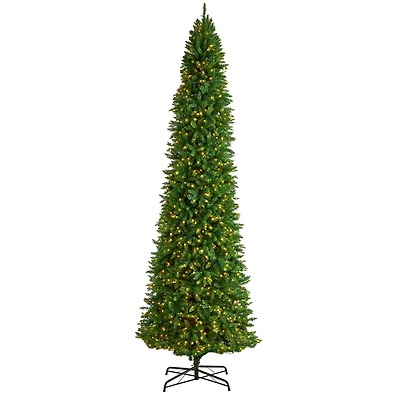 12ft. Pre-Lit Slim Green Mountain Pine Artificial Christmas Tree, Clear LED Lights