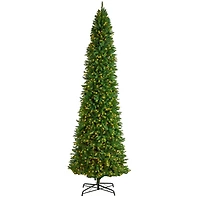 12ft. Pre-Lit Slim Green Mountain Pine Artificial Christmas Tree, Clear LED Lights
