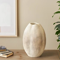 17" Cream Checkered Patterns Magnesium Oxide Decorative Vase