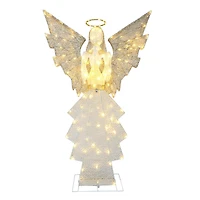 60" Gold & White Outdoor Lighted Angel, Clear LED Lights