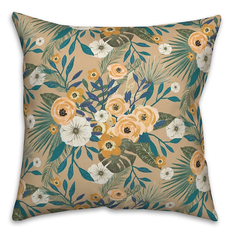 Tropical Floral Square Throw Pillow