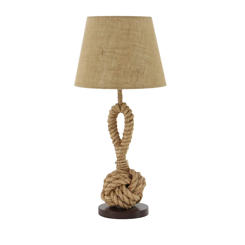 Brown Rope and Iron Rustic Table Lamp, 28" x 13" x 13"