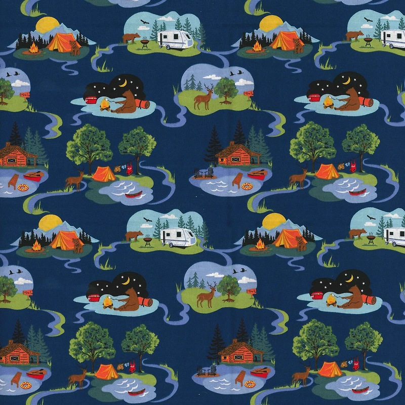 Fabric Traditions Navy Cabins Cotton Fabric
