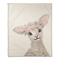 50" x 60" Lamb with Flower Crown Coral Fleece Blanket