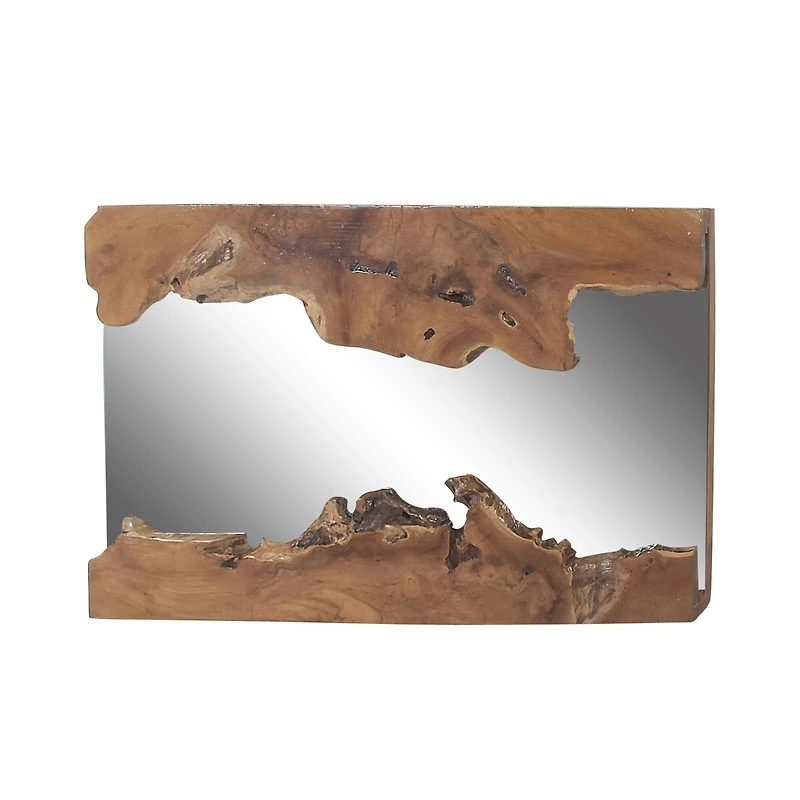 48" Brown Rustic Teak Wood Wall Mirror