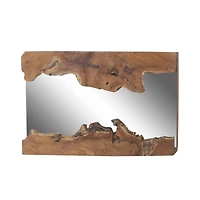 48" Brown Rustic Teak Wood Wall Mirror