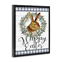 Stupell Industries Easter Bunny Wreath Phrase Floater Framed Art