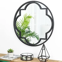 Glitzhome® 23" Black Metal Glass Round Wall Mirror