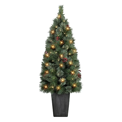4ft. Pre-Lit Potted Cascade Pine Artificial Christmas Tree, White LED lights
