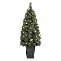 4ft. Pre-Lit Potted Cascade Pine Artificial Christmas Tree, White LED lights