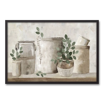 Neutral Greenery Pots Black Framed Canvas
