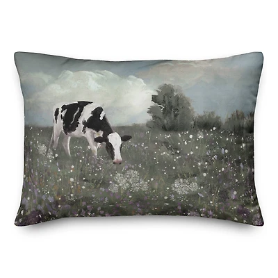 Cow In Purple Field 20" x 14" Indoor/Outdoor Pillow