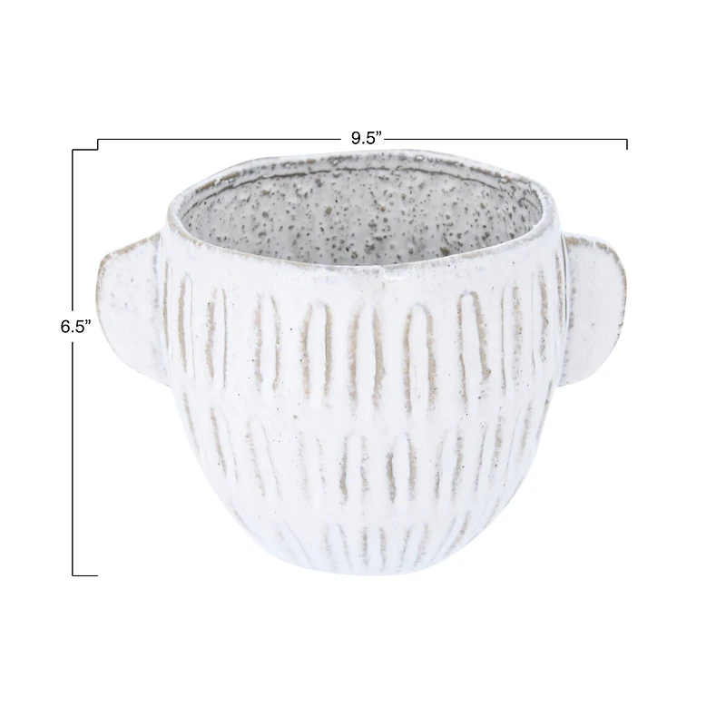 6.5" Glazed Embossed Stoneware Planter