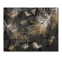 Designart - White and Gold Feathers On Triangular