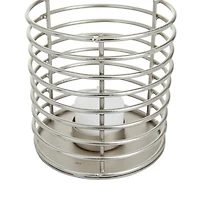 Set of 3 Silver Iron Modern Candle Holders, 4" x 4" x 4"