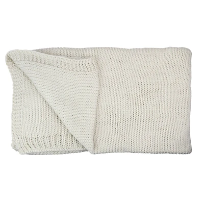 Ivory Knitted Throw Blanket with Carrying Band