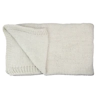 Ivory Knitted Throw Blanket with Carrying Band