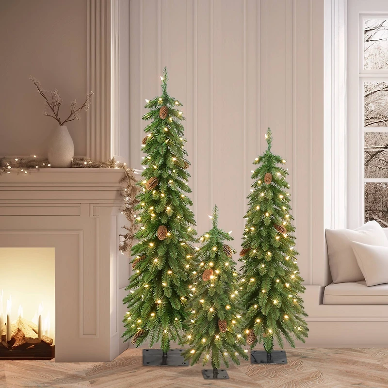 3ft. 4ft. and 5ft. Pre-Lit Artificial Christmas Tree Set, Warm White LED Lights