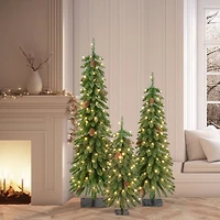 3ft. 4ft. and 5ft. Pre-Lit Artificial Christmas Tree Set, Warm White LED Lights