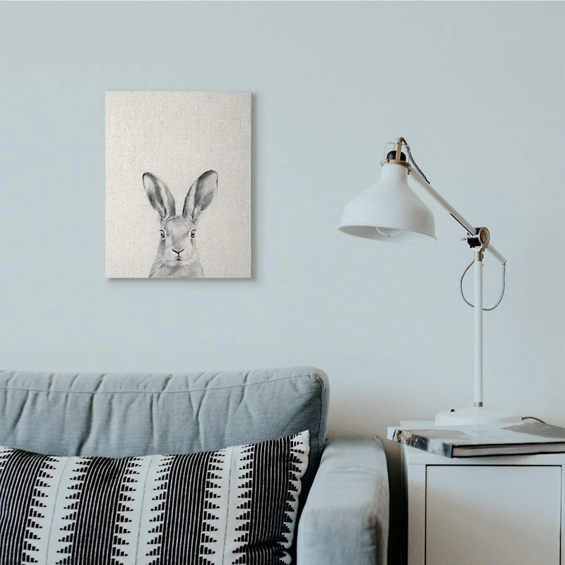 Stupell Industries Bunny Rabbit Portrait Grey Drawing Design Canvas Wall Art