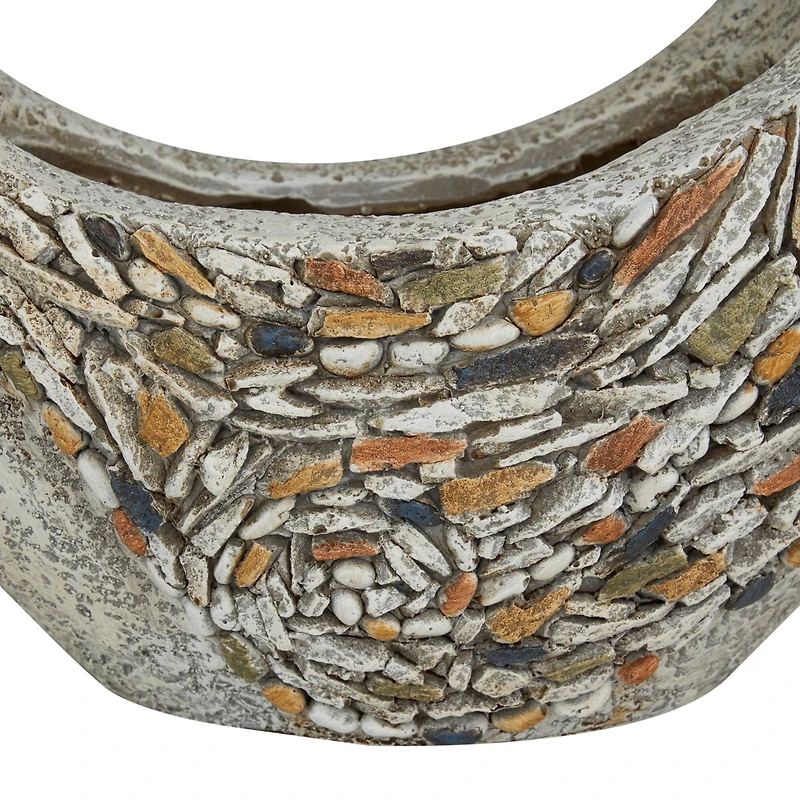 16" Gray Fiberglass Planter with Stone Mosaic Design