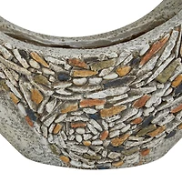 16" Gray Fiberglass Planter with Stone Mosaic Design