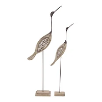 Set of 2 Brown Wood Coastal Bird Sculpture, 28", 34"