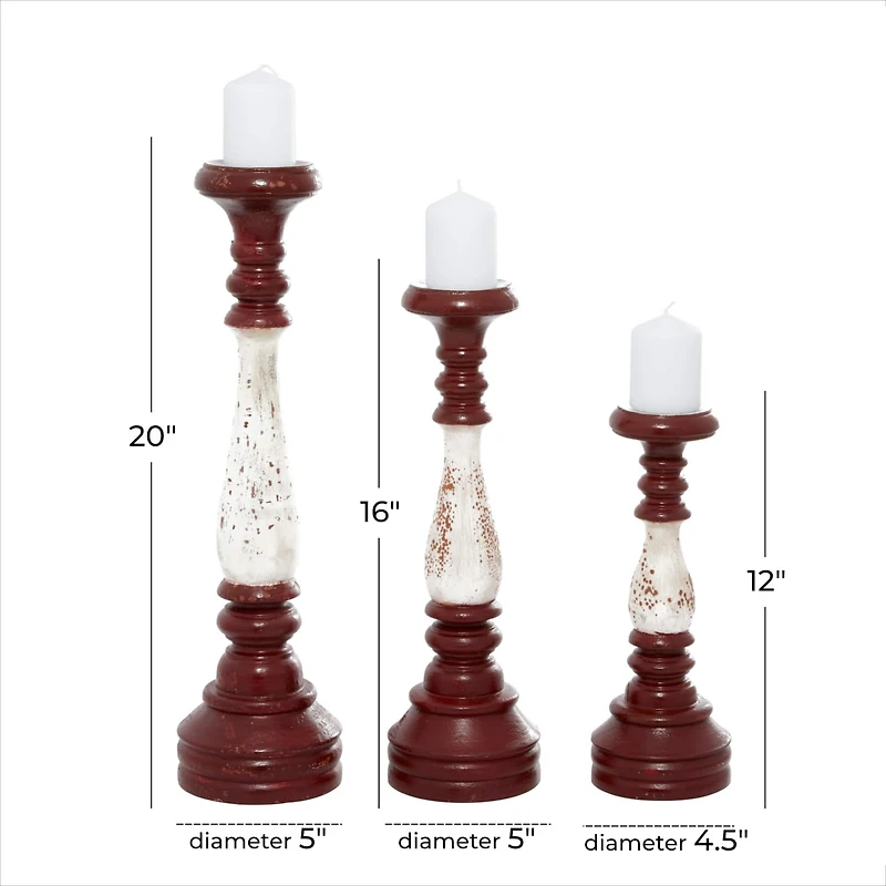 20" Red & White Wood Farmhouse Candlestick Holder Set
