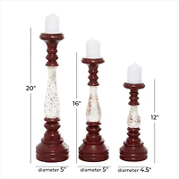20" Red & White Wood Farmhouse Candlestick Holder Set