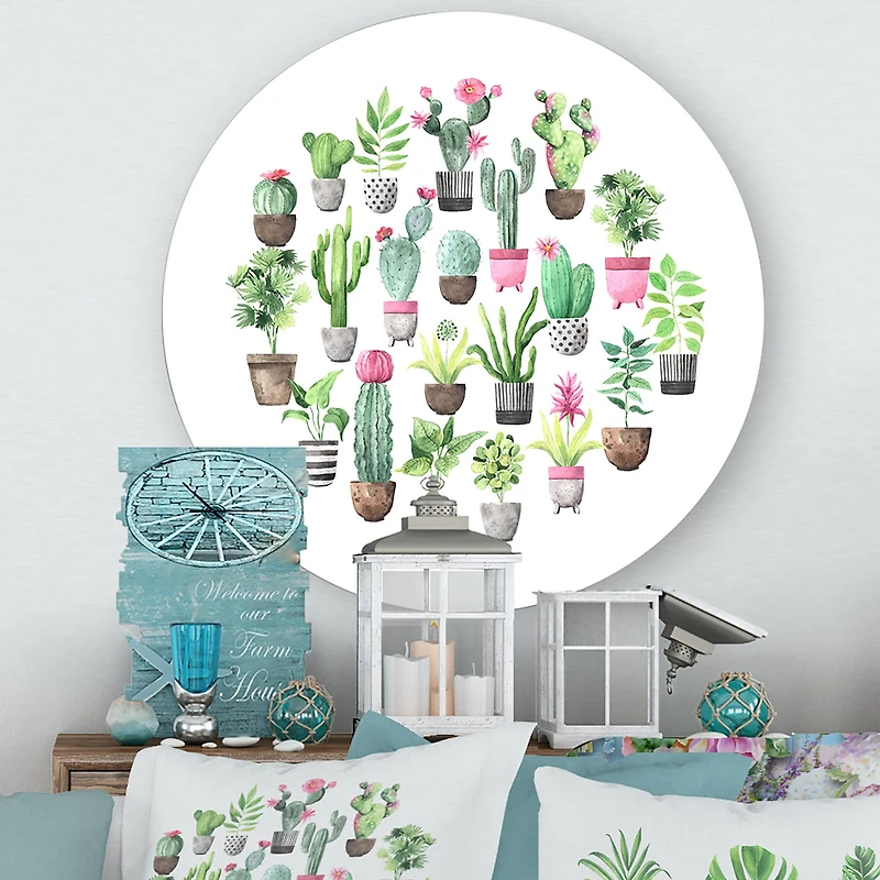 Designart - Cacti In Ceramic Pots In Gentle Tones II