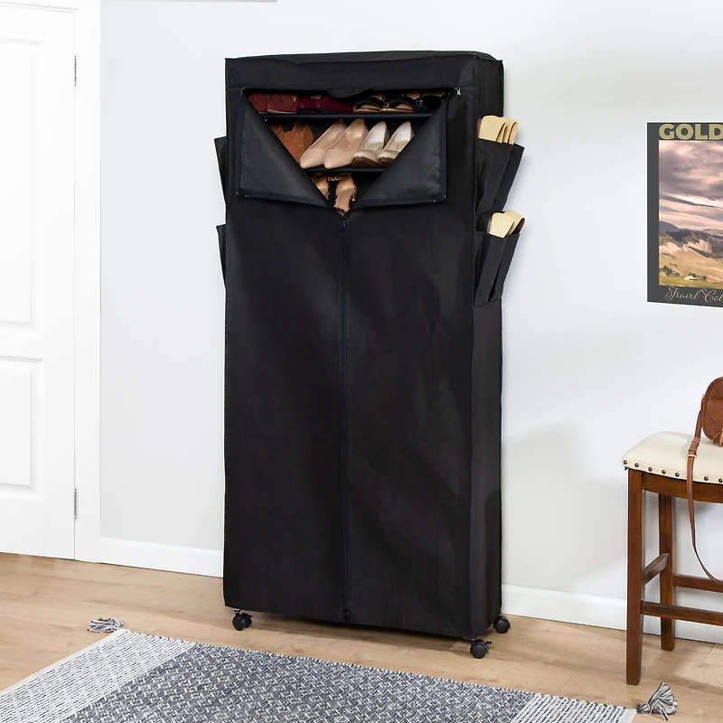 Honey Can Do Black 30 Pair Rolling Shoe Rack & Shoe Rack Cover